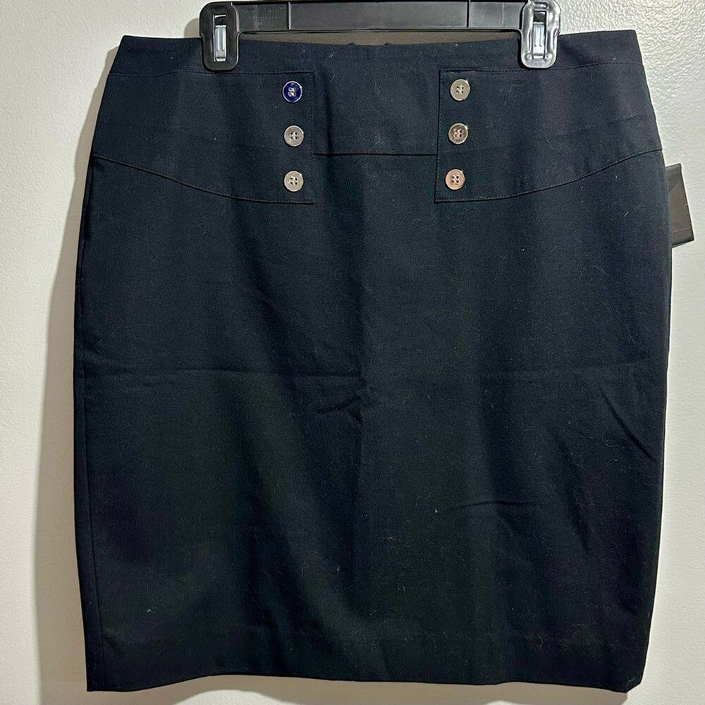 Alfred Pencil Skirt with Button Accents Size 12 Black (475)